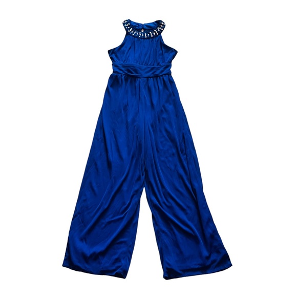 Poppies and Roses Royal Blue Jeweled Collar Jumpsuit - Size 12 - Picture 5 of 16